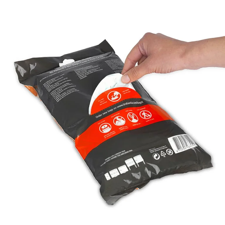 PerfectFit Bags for NewIcon/Bo Bin Brabantia Size X, 10-12L, 40 pcs, White, Dispenser