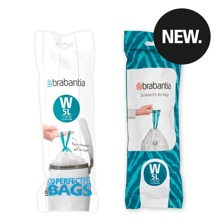 PerfectFit Bags for NewIcon Bin, Brabantia, Size W,  5L, 20 pcs, White