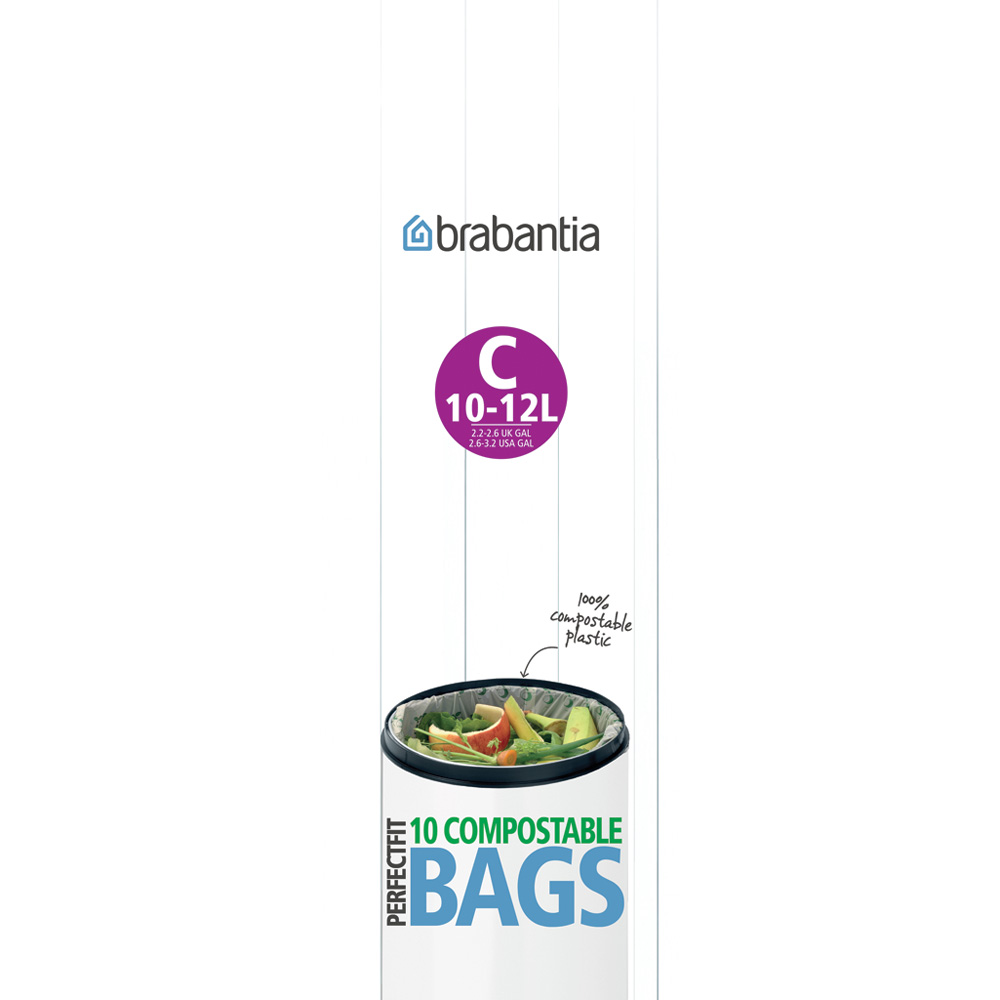 Торба за кош Brabantia размер C, 10-12L, 10 броя, зелени, биоразградими