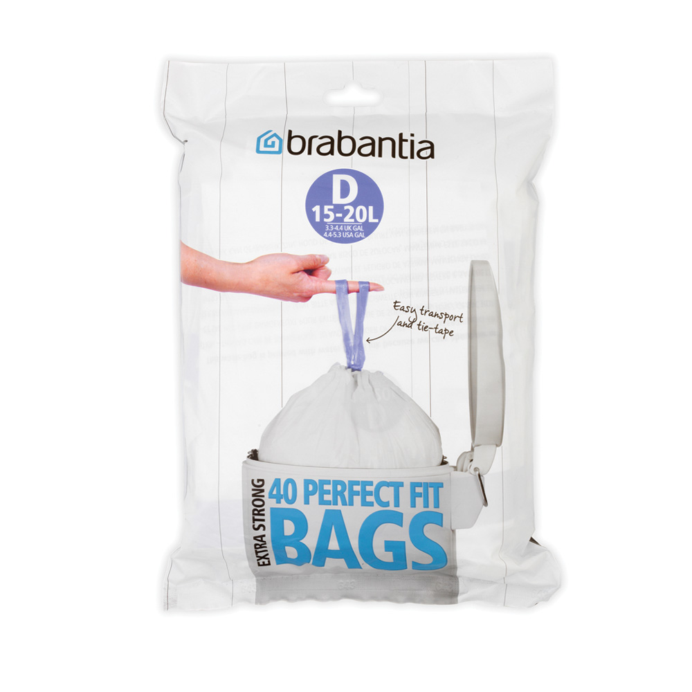 Торба за кош Brabantia размер B, 15-20L, 40 броя, бели