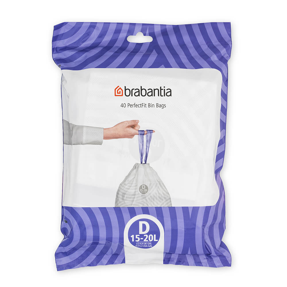 Торба за кош Brabantia PerfectFit Sort&Go/Built-In размер D, 15-20L, 40 броя, пакет